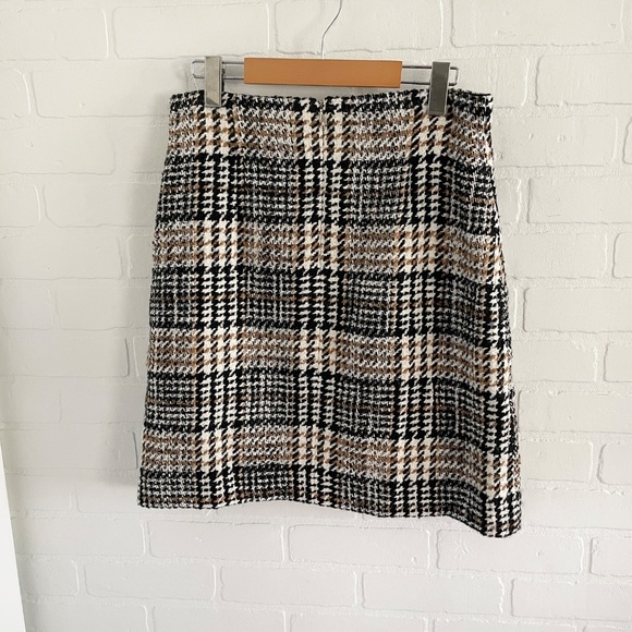 Marc Cain Mini Skirt Academia Wool blend Plaid Houndstooth Neutral Tan Cream 8 - Picture 10 of 13